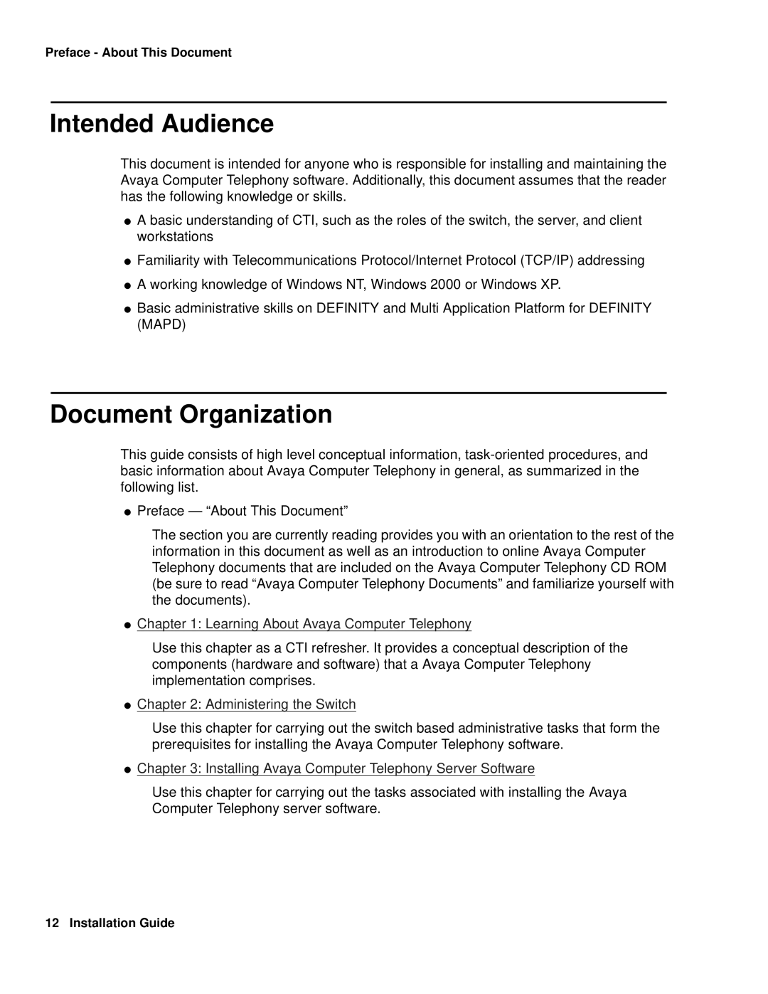 Avaya 1.3 manual Intended Audience, Document Organization 