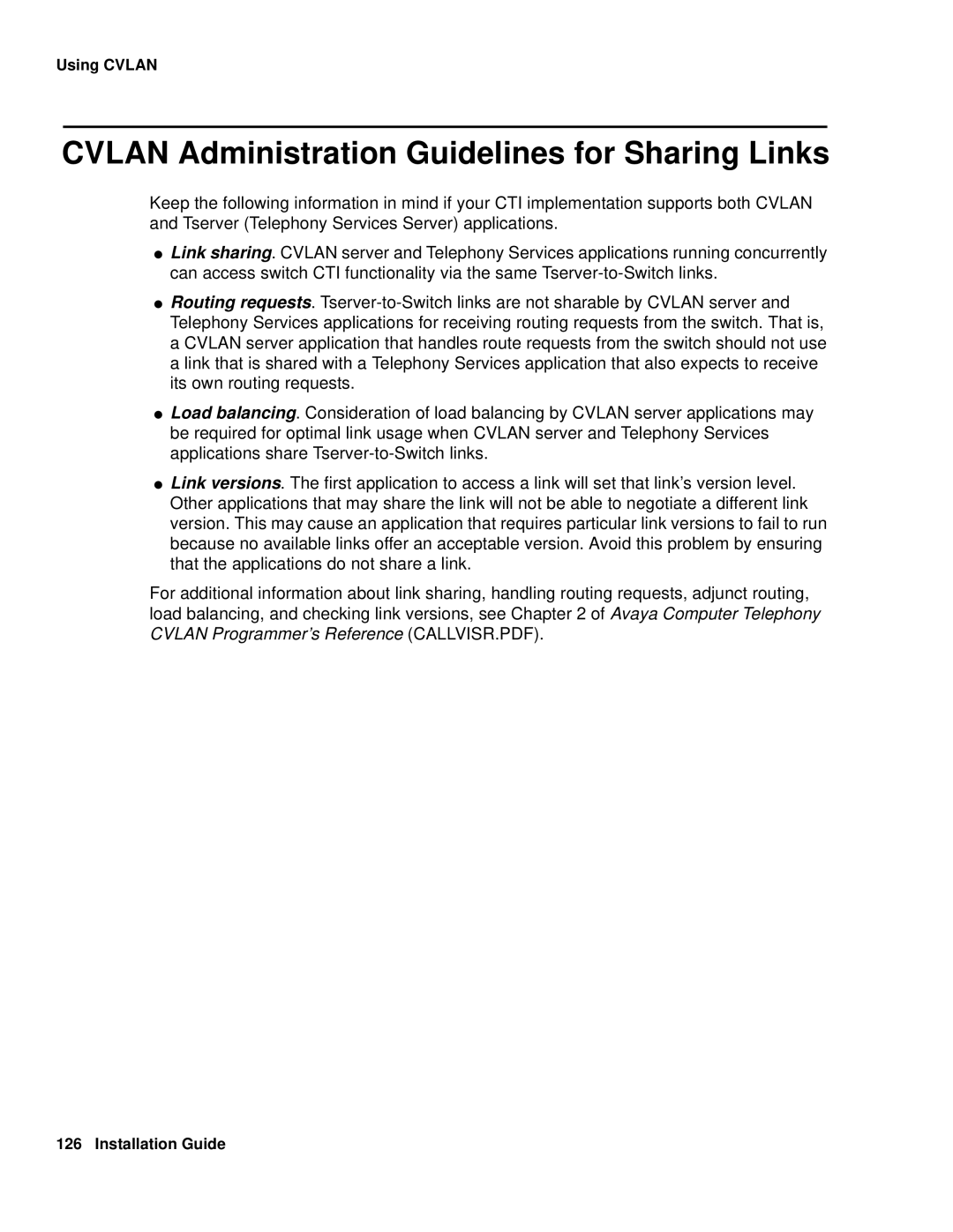 Avaya 1.3 manual Cvlan Administration Guidelines for Sharing Links 