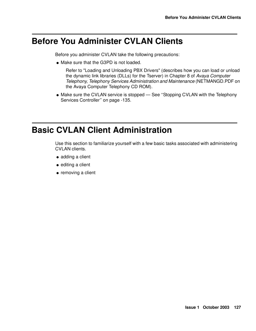 Avaya 1.3 manual Before You Administer Cvlan Clients, Basic Cvlan Client Administration 