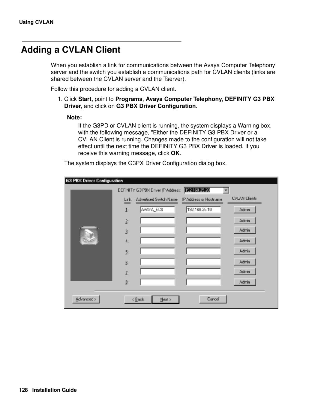 Avaya 1.3 manual Adding a Cvlan Client 