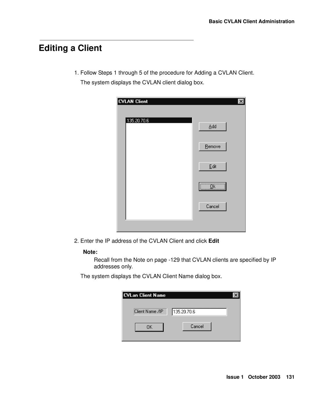 Avaya 1.3 manual Editing a Client 