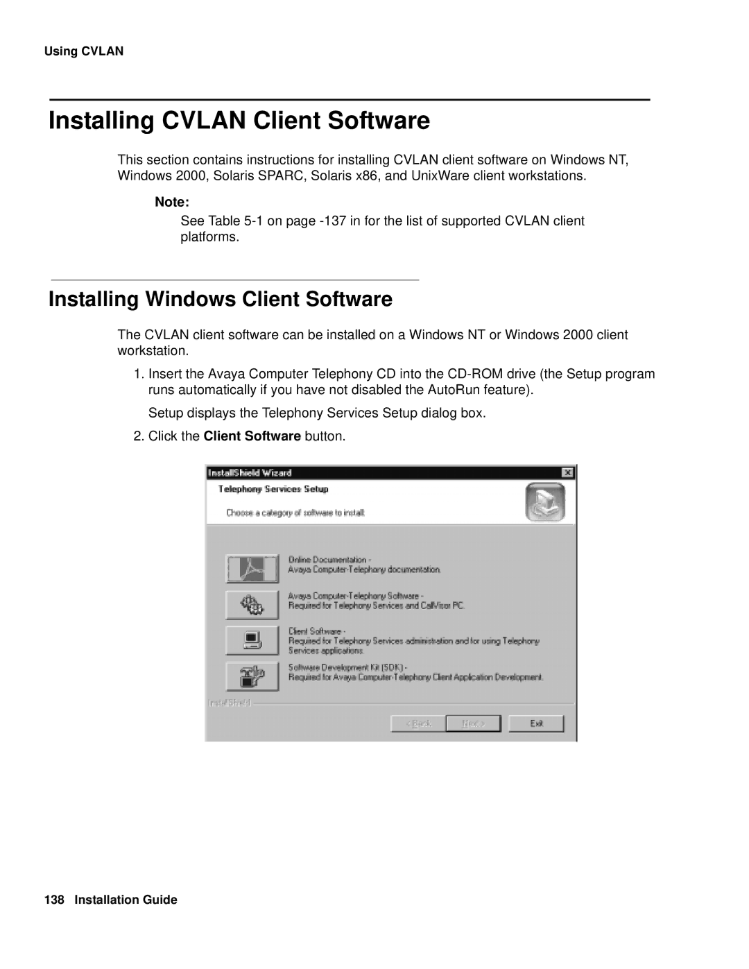 Avaya 1.3 manual Installing Cvlan Client Software, Installing Windows Client Software 