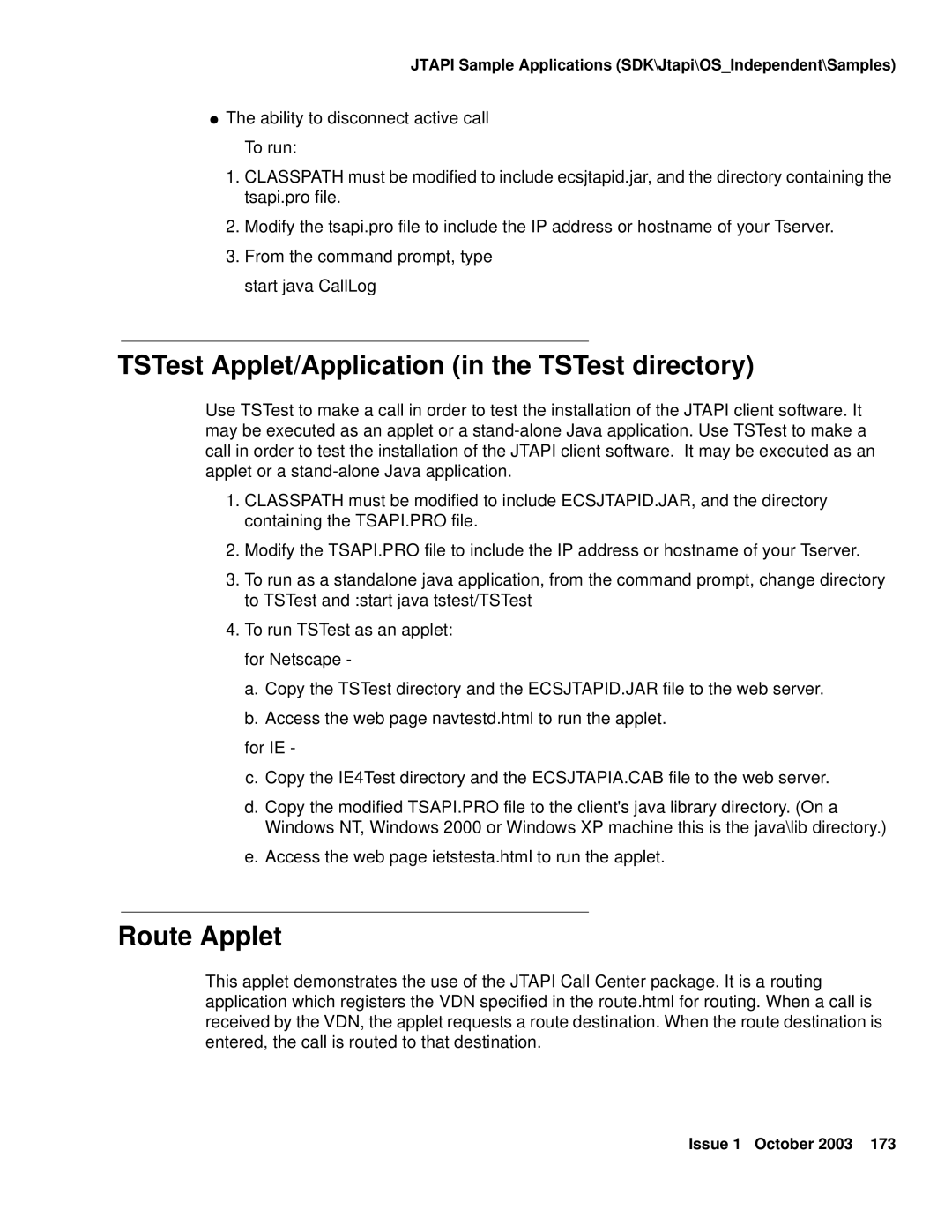 Avaya 1.3 manual TSTest Applet/Application in the TSTest directory, Route Applet 