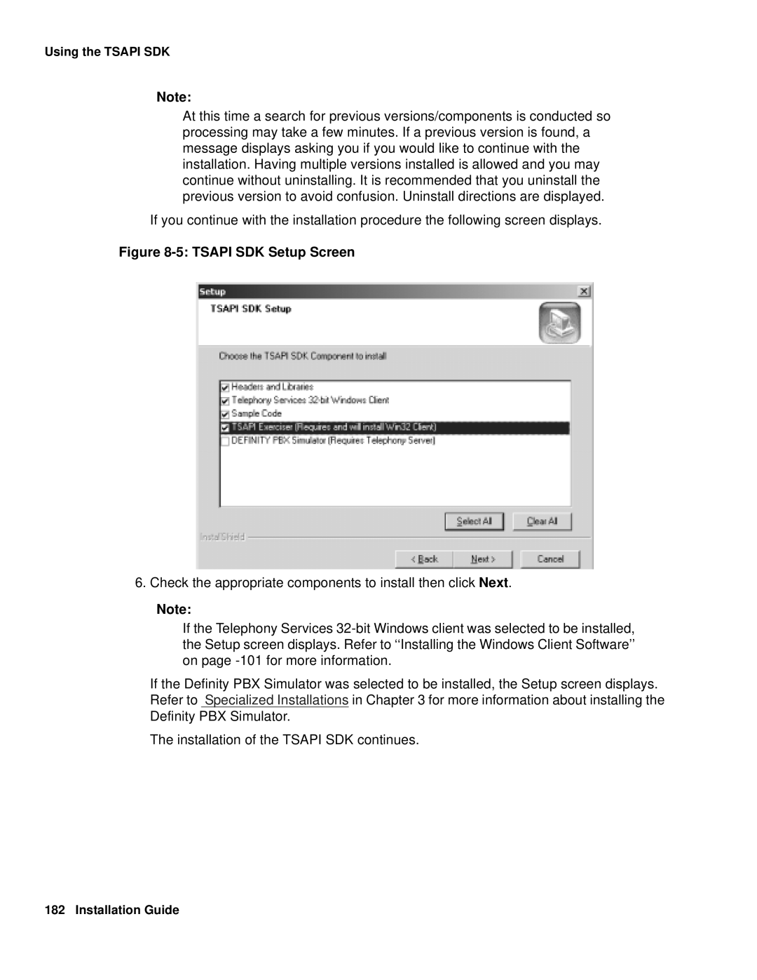 Avaya 1.3 manual Tsapi SDK Setup Screen 