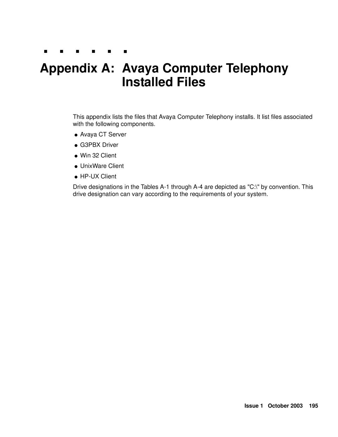 Avaya 1.3 manual Appendix a Avaya Computer Telephony Installed Files 