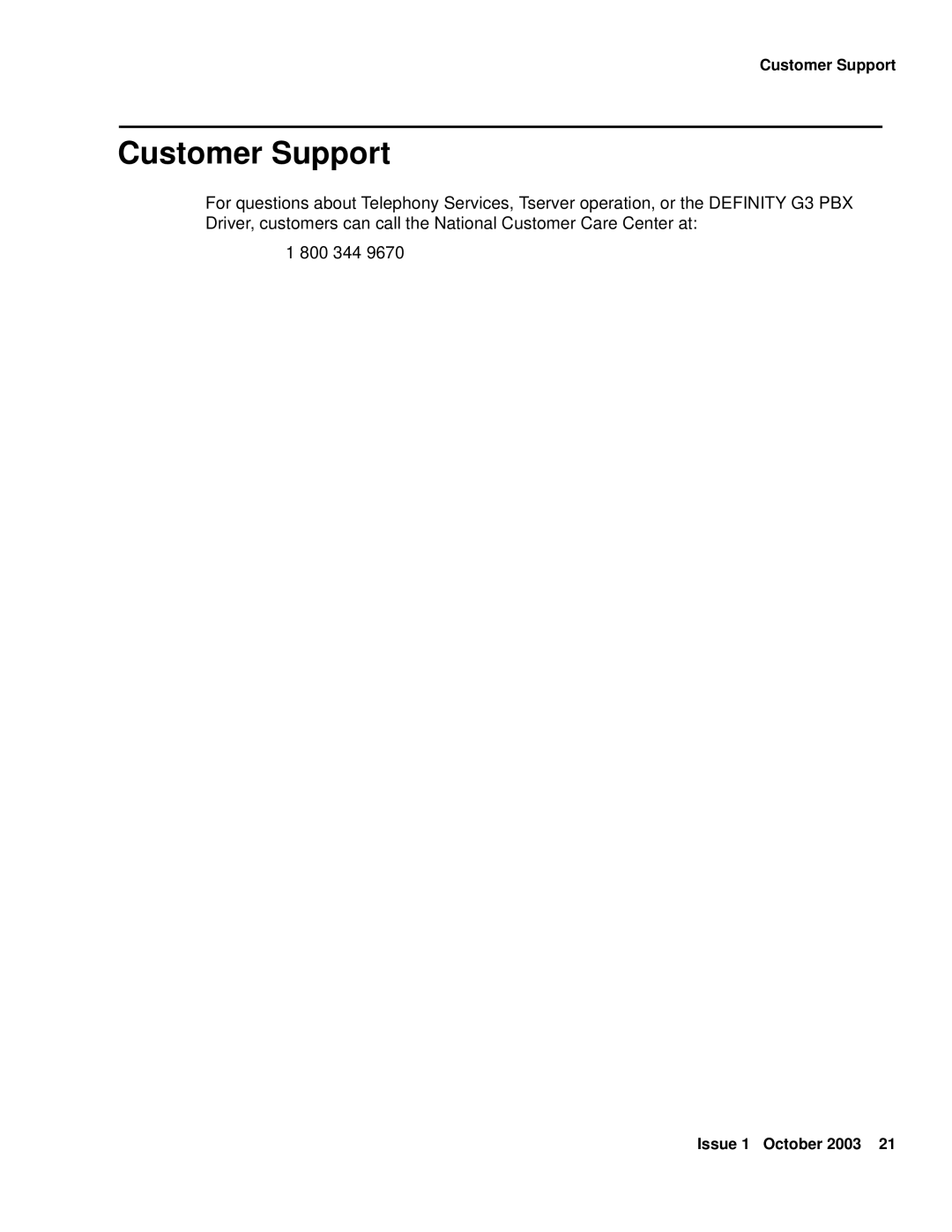 Avaya 1.3 manual Customer Support 