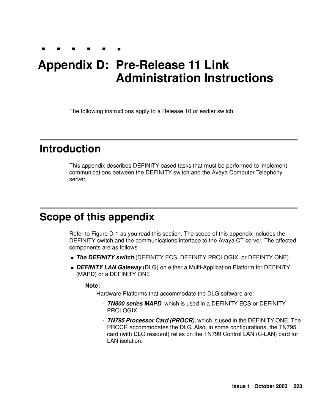 Avaya 1.3 manual Introduction, Scope of this appendix 