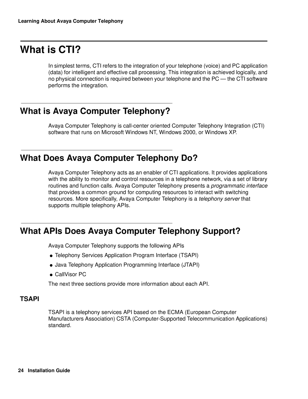 Avaya 1.3 manual What is CTI?, What is Avaya Computer Telephony?, What Does Avaya Computer Telephony Do? 