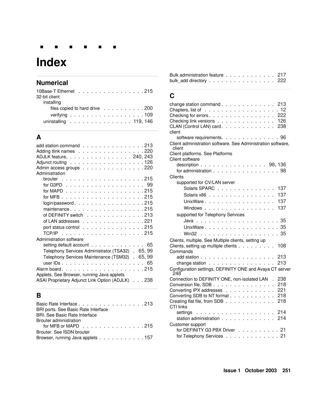 Avaya 1.3 manual Index, Numerical 