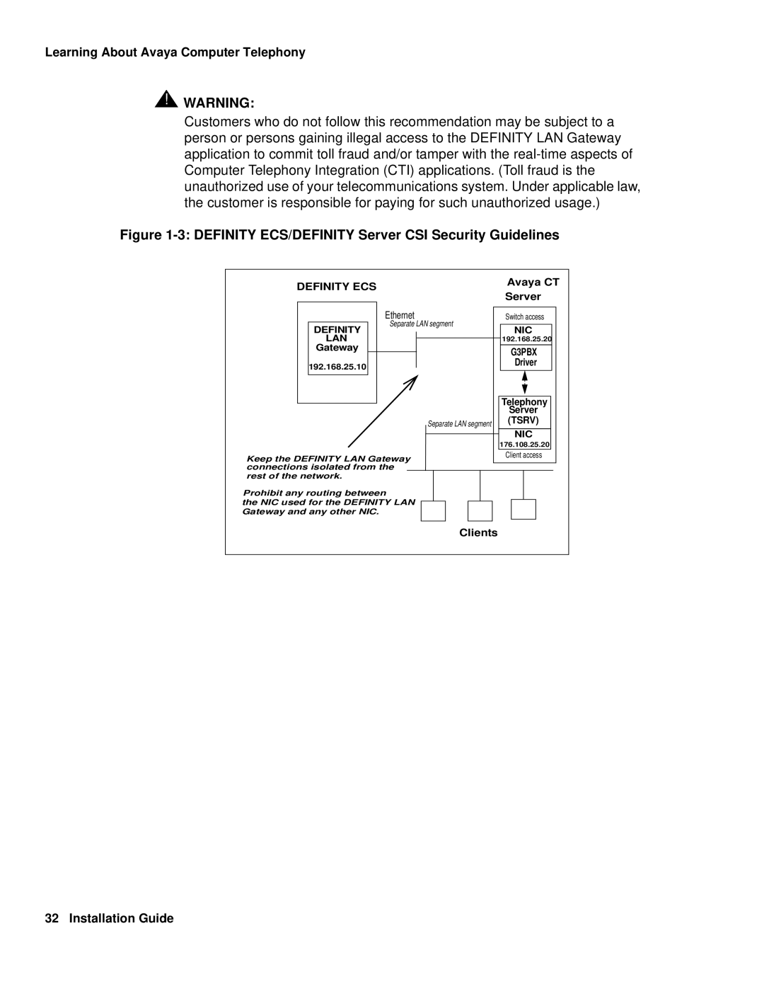 Avaya 1.3 manual Definity ECS/DEFINITY Server CSI Security Guidelines 