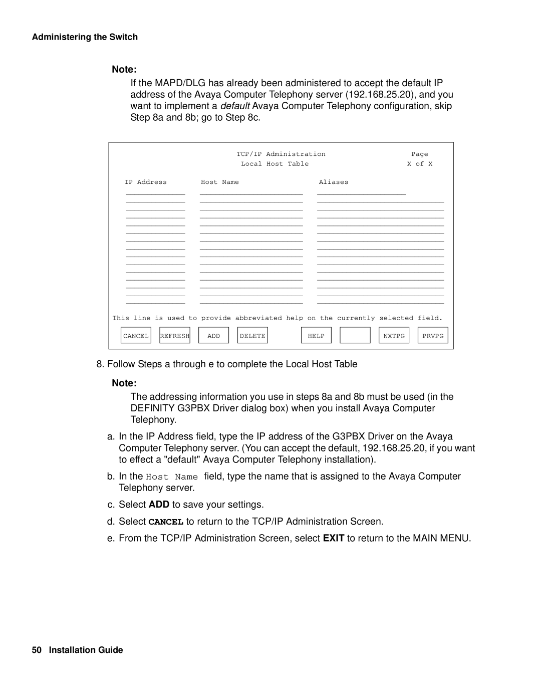 Avaya 1.3 manual Cancel Refresh ADD Delete Help Nxtpg Prvpg 