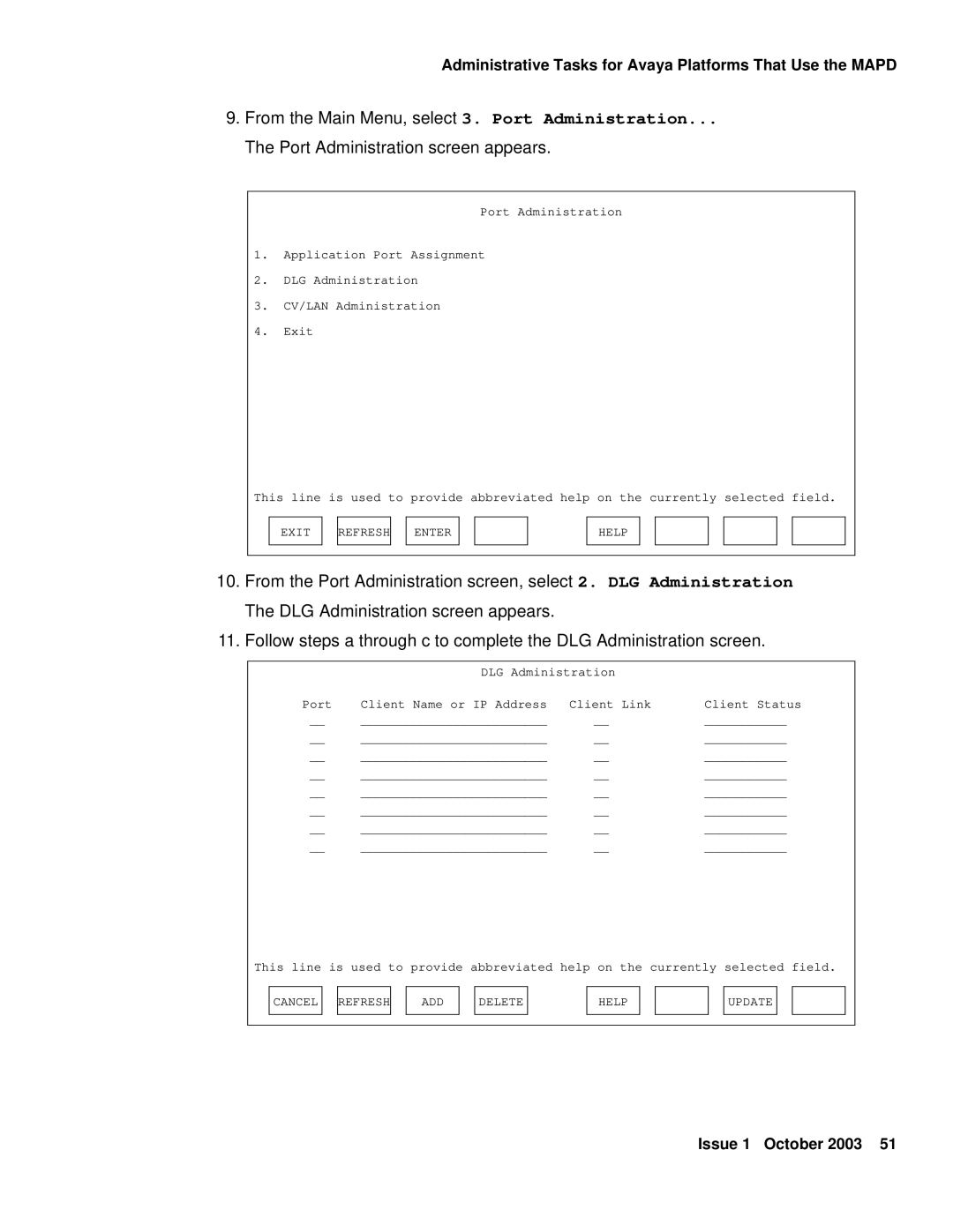 Avaya 1.3 manual ADD Delete Help Update 