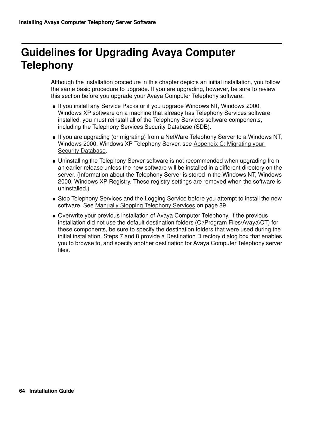 Avaya 1.3 manual Guidelines for Upgrading Avaya Computer Telephony 