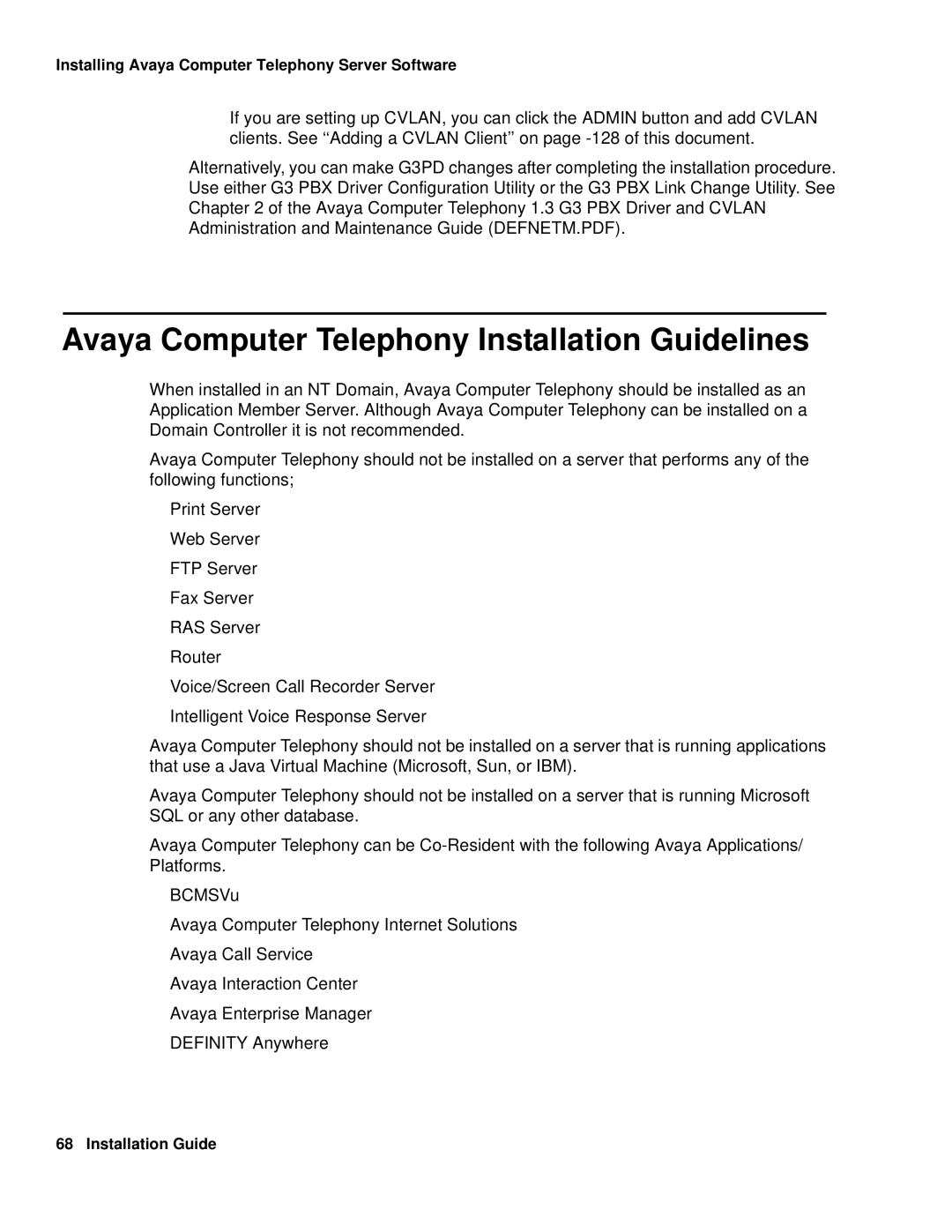 Avaya 1.3 manual Avaya Computer Telephony Installation Guidelines 