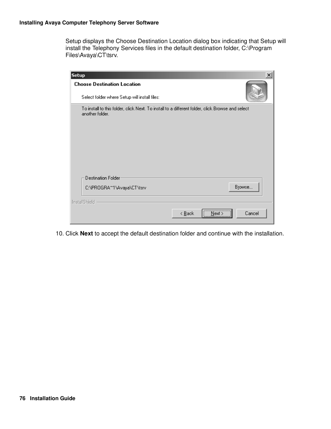 Avaya 1.3 manual Installing Avaya Computer Telephony Server Software 