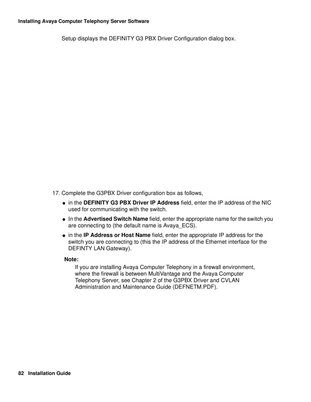 Avaya 1.3 manual Installing Avaya Computer Telephony Server Software 