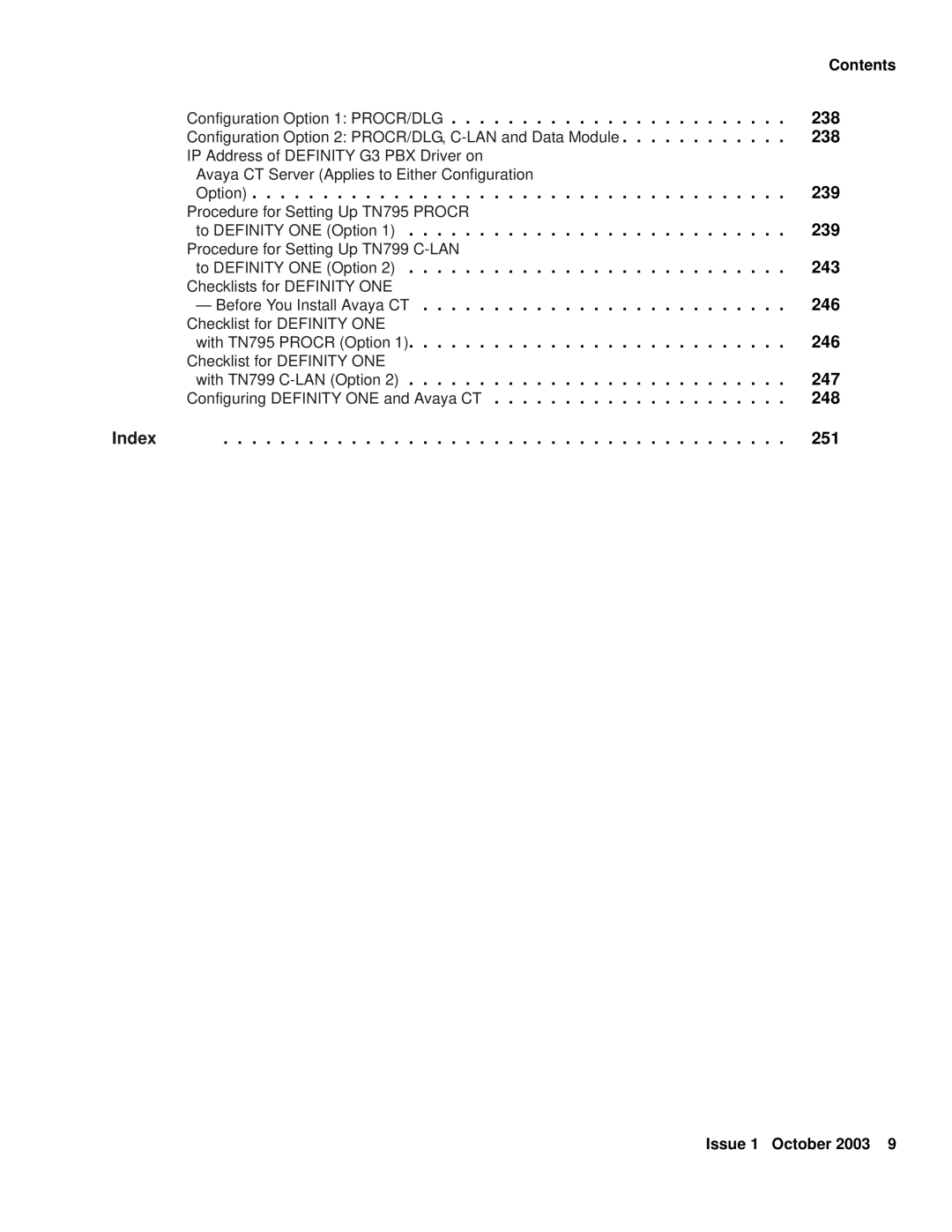 Avaya 1.3 manual Configuration Option 1 PROCR/DLG 238 