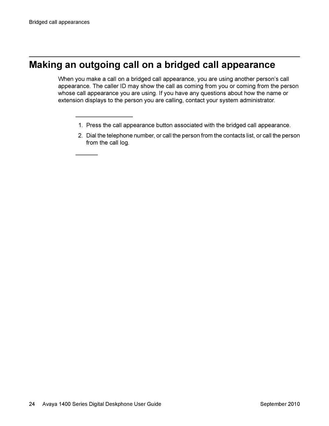 Avaya 1400 Series manual Making an outgoing call on a bridged call appearance 