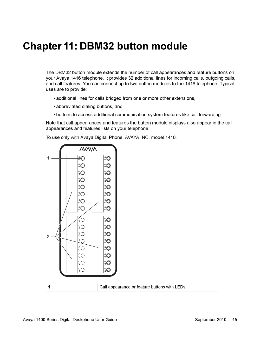 Avaya 1400 Series manual DBM32 button module 