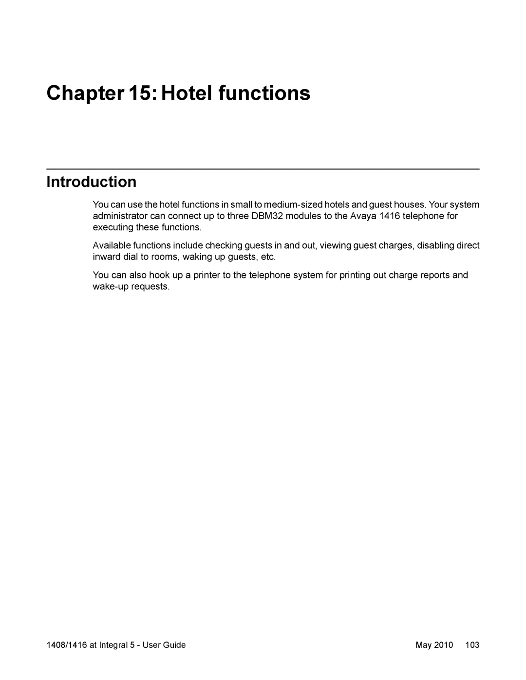 Avaya 1416, 1408 manual Hotel functions, Introduction 