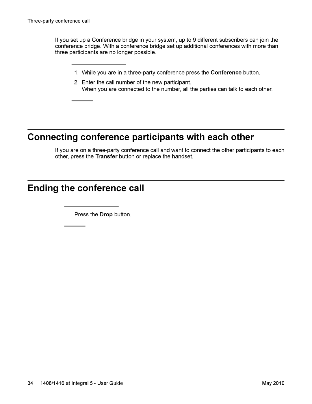 Avaya 1408, 1416 manual Connecting conference participants with each other, Ending the conference call 