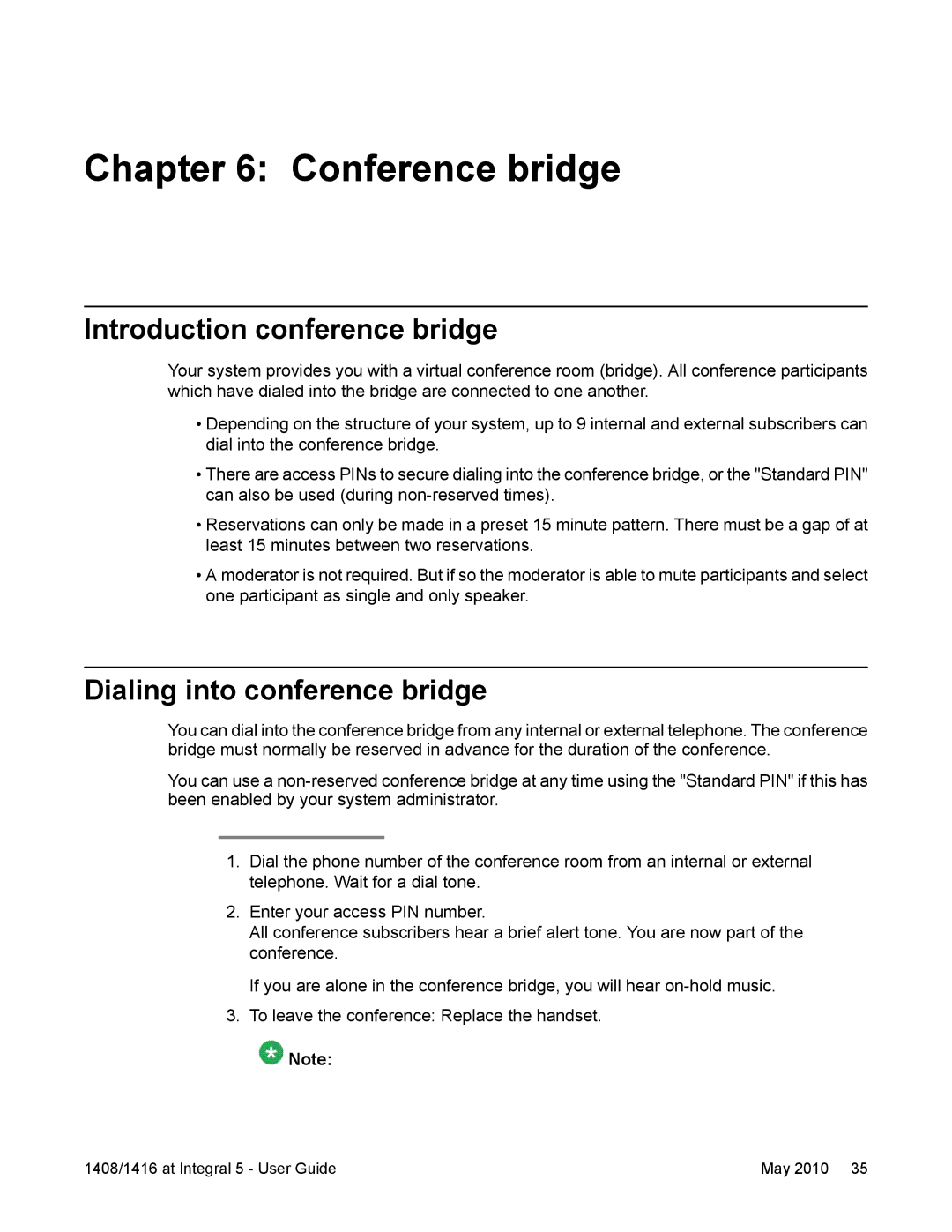 Avaya 1416, 1408 manual Conference bridge, Introduction conference bridge, Dialing into conference bridge 