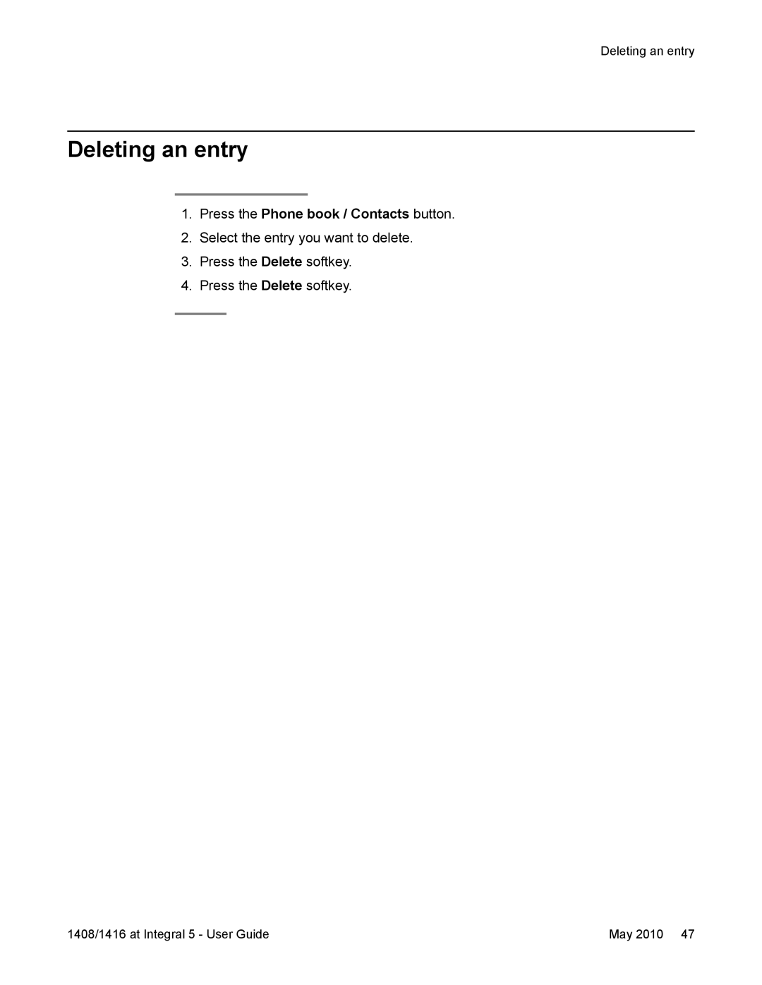 Avaya 1416, 1408 manual Deleting an entry 