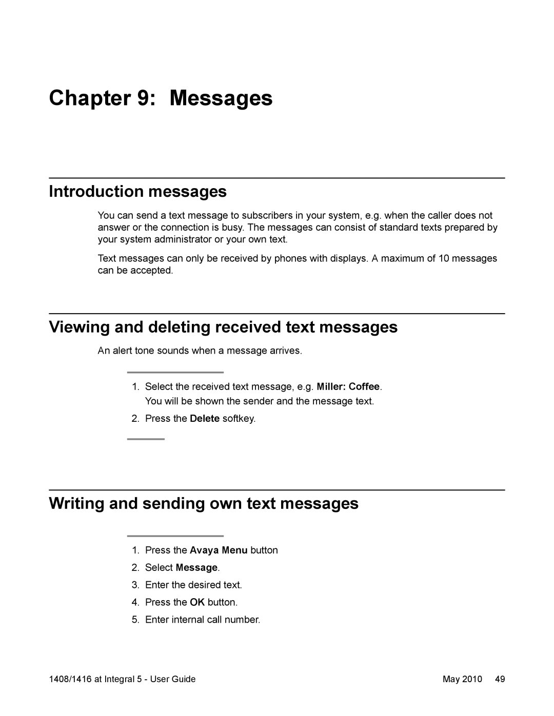 Avaya 1416, 1408 manual Messages, Introduction messages, Viewing and deleting received text messages 