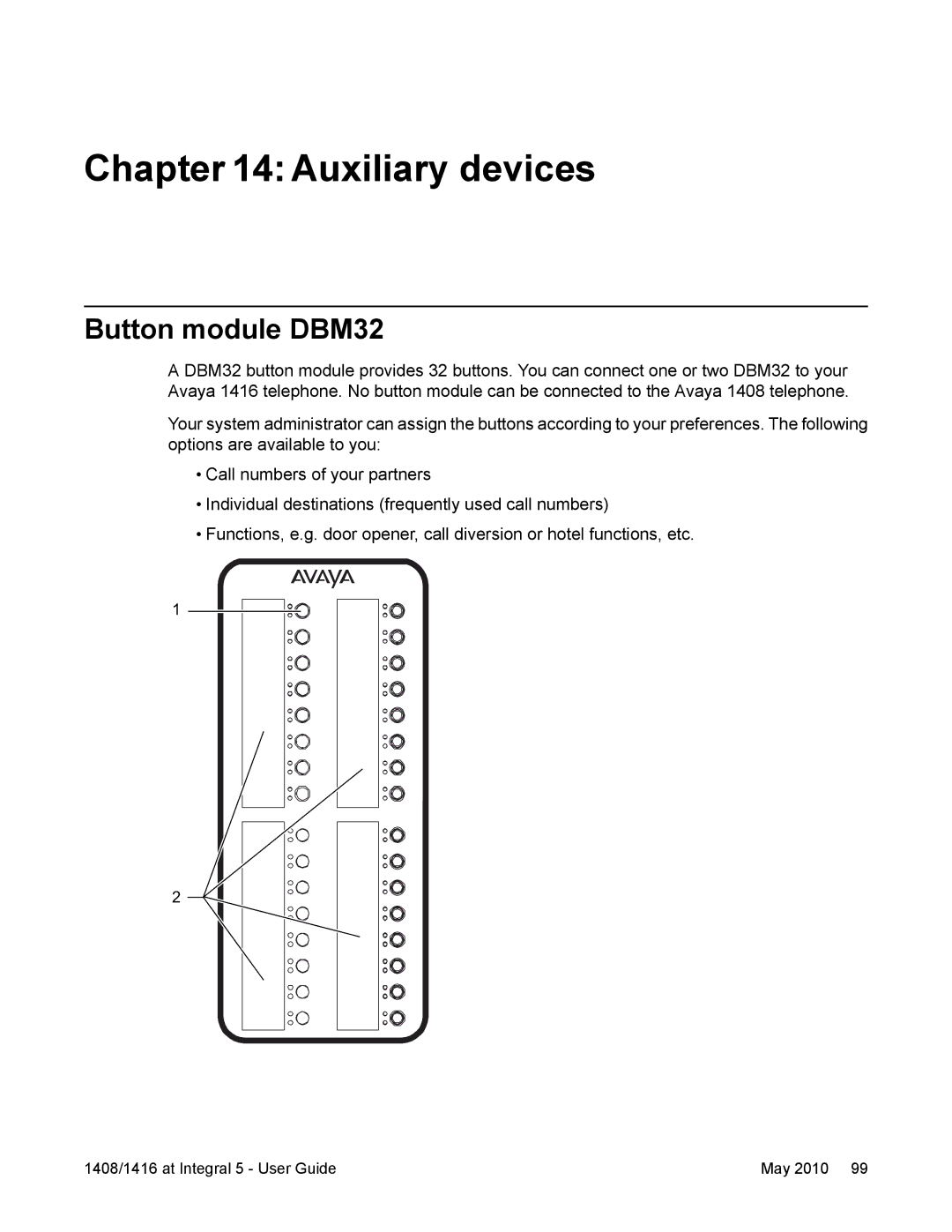 Avaya 1416, 1408 manual Auxiliary devices, Button module DBM32 