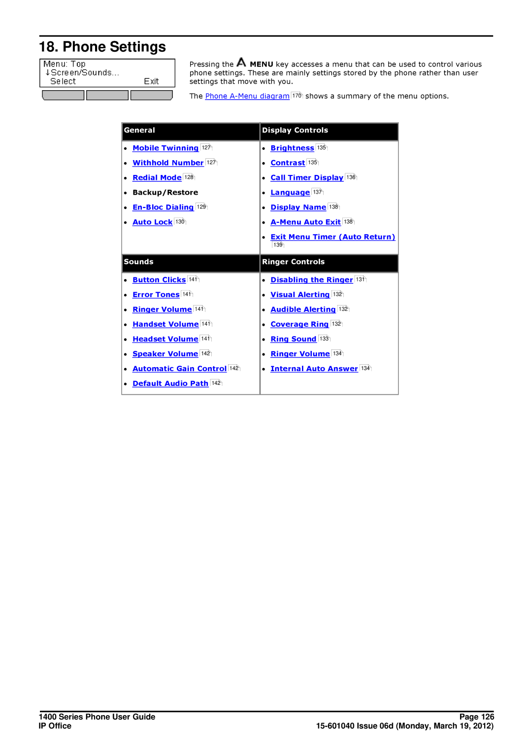 Avaya 15-601040 manual Phone Settings, Backup/Restore 