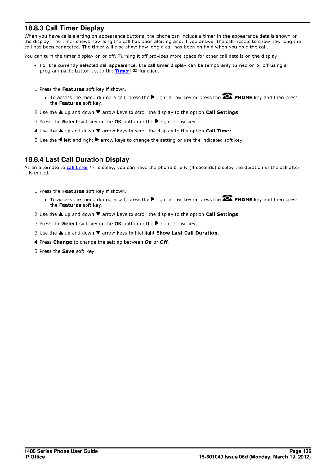 Avaya 15-601040 manual Call Timer Display, Last Call Duration Display 