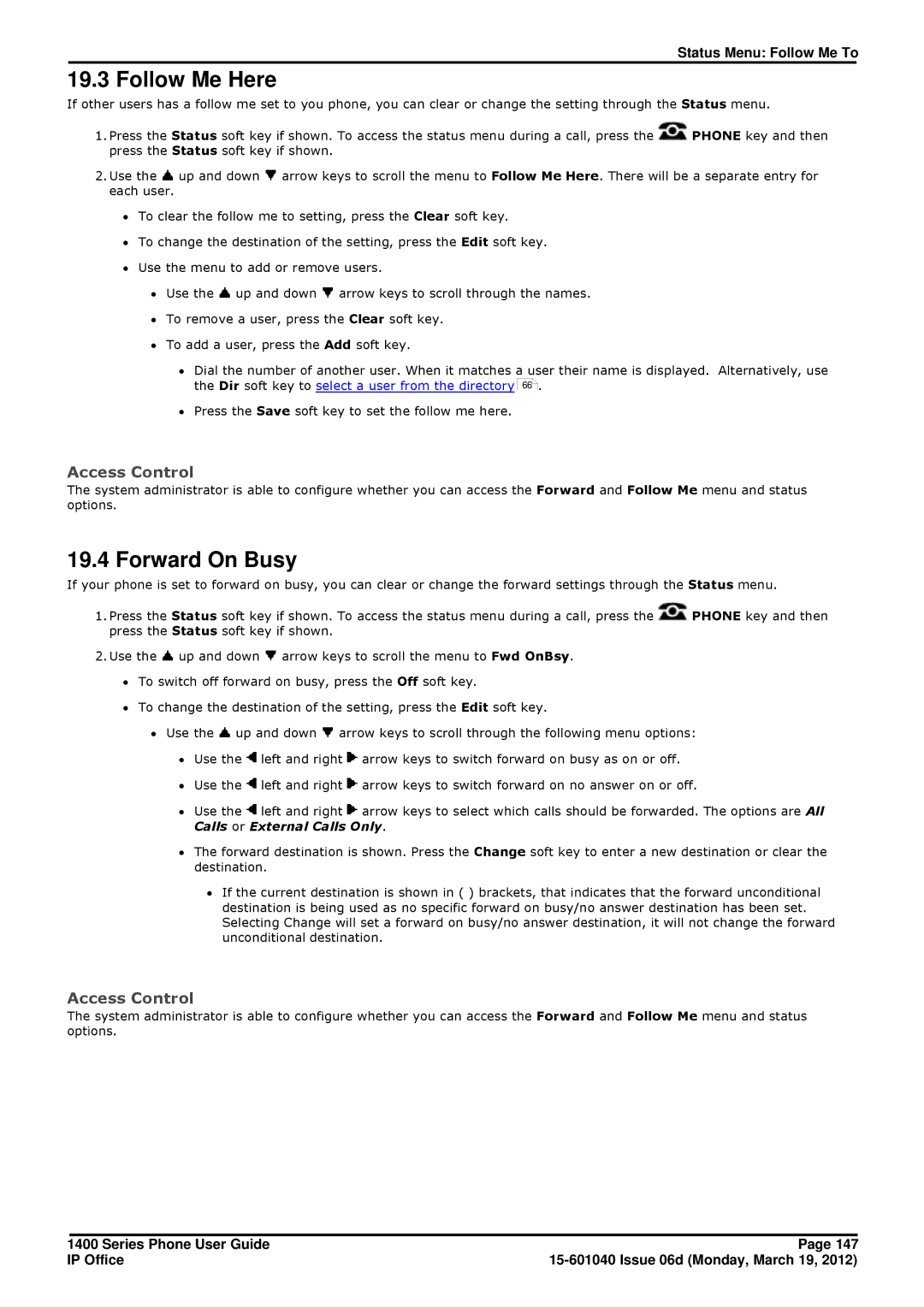 Avaya 15-601040 manual Follow Me Here, Forward On Busy 