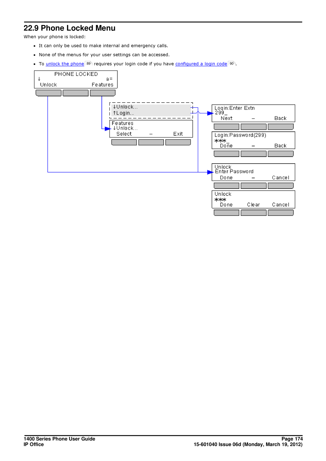 Avaya 15-601040 manual Phone Locked Menu 