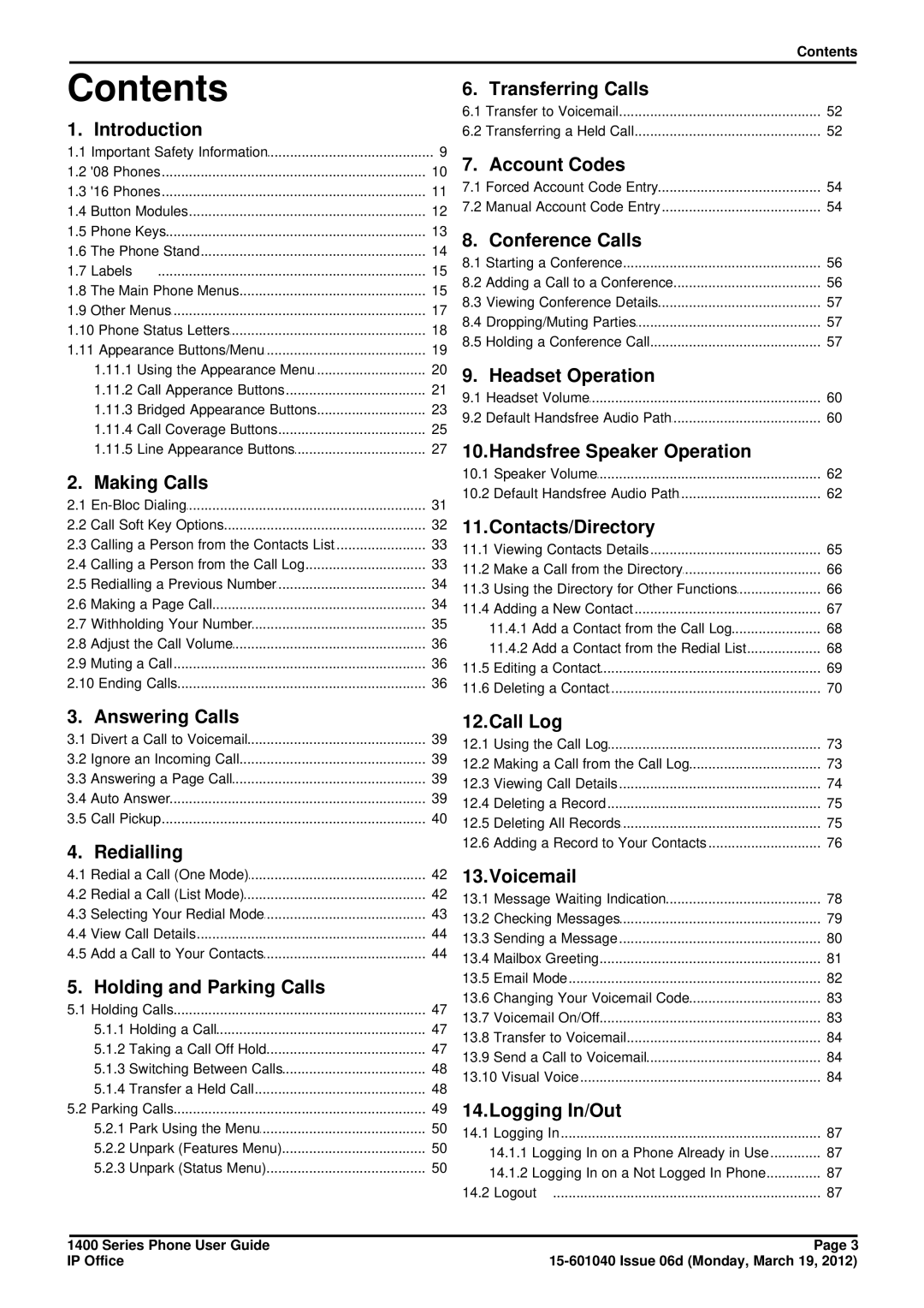 Avaya 15-601040 manual Contents 