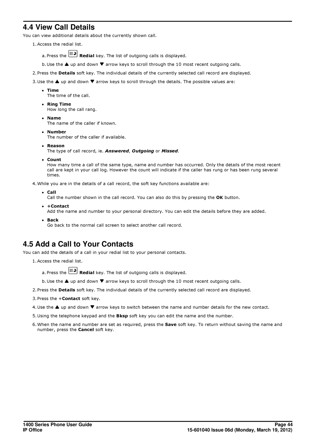 Avaya 15-601040 manual View Call Details, Add a Call to Your Contacts 