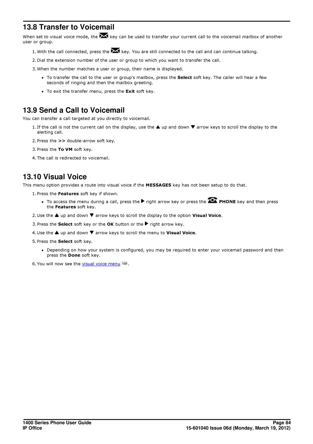 Avaya 15-601040 manual Send a Call to Voicemail, Visual Voice 