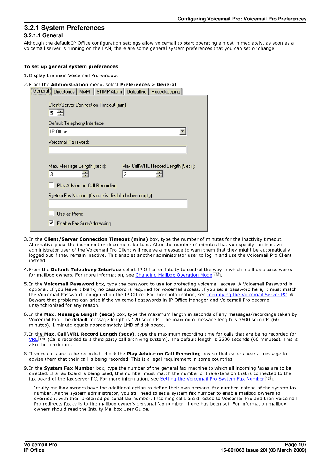 Avaya 15-601063 manual System Preferences, General, To set up general system preferences 