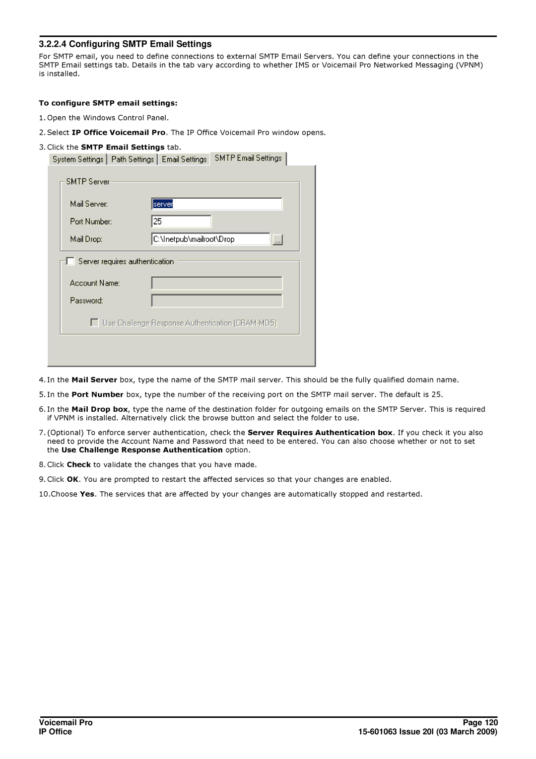 Avaya 15-601063 manual Configuring Smtp Email Settings, To configure Smtp email settings, Click the Smtp Email Settings tab 