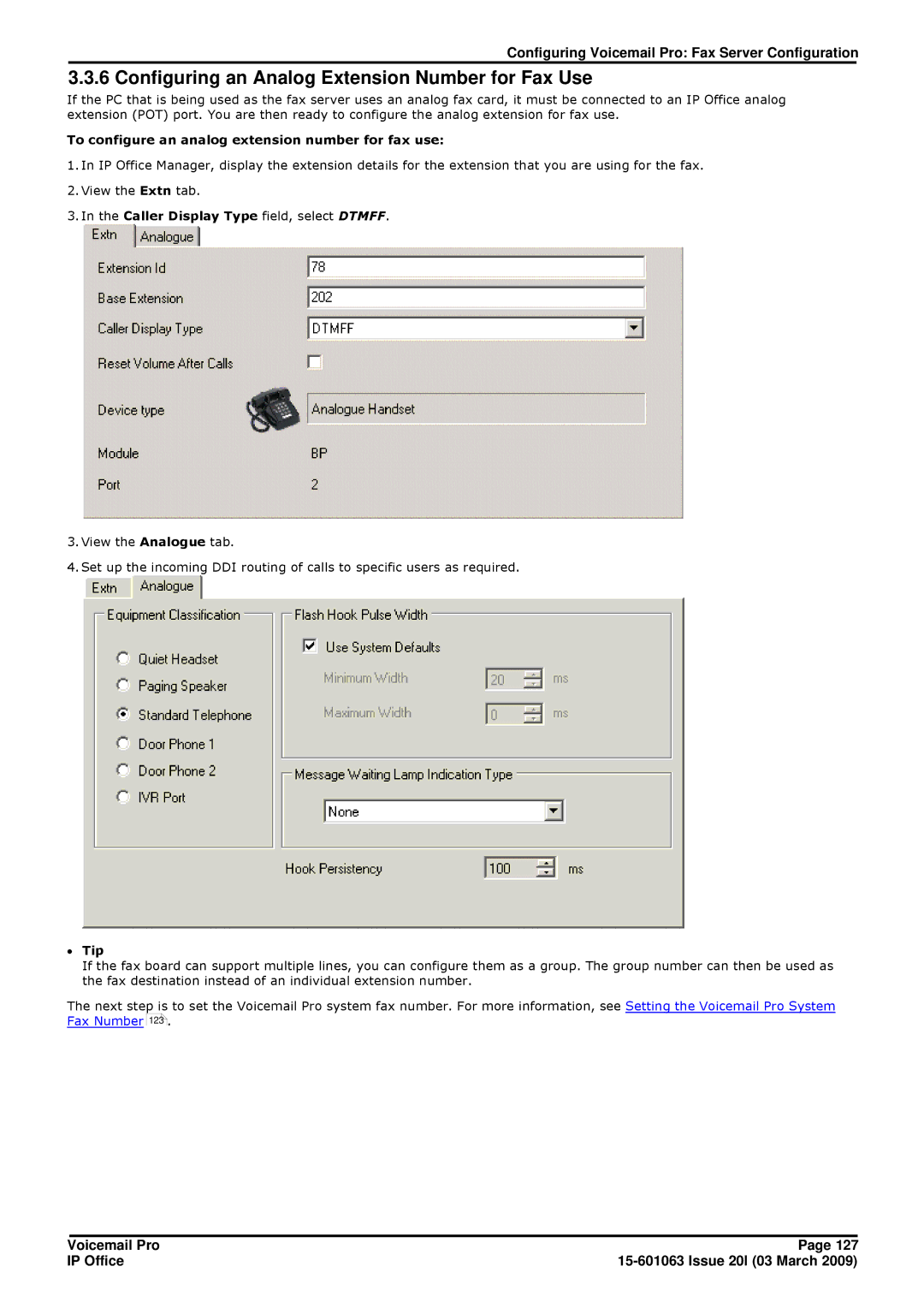 Avaya 15-601063 Configuring an Analog Extension Number for Fax Use, To configure an analog extension number for fax use 