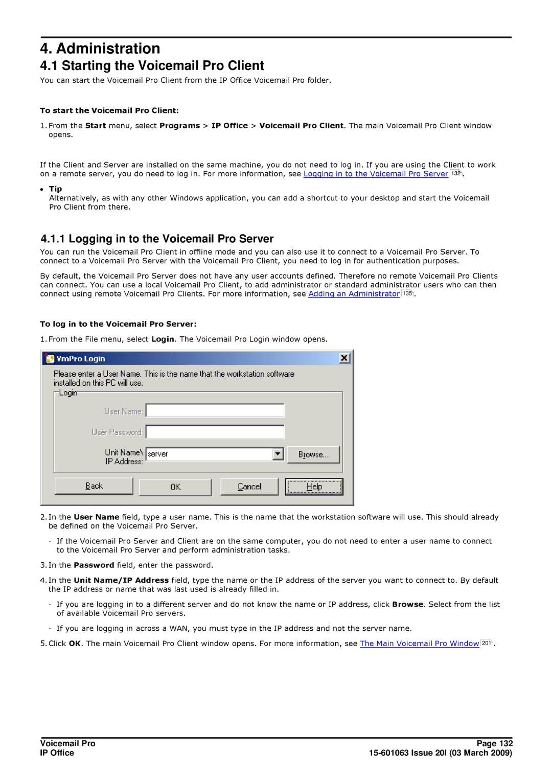 Avaya 15-601063 manual Starting the Voicemail Pro Client, Logging in to the Voicemail Pro Server 