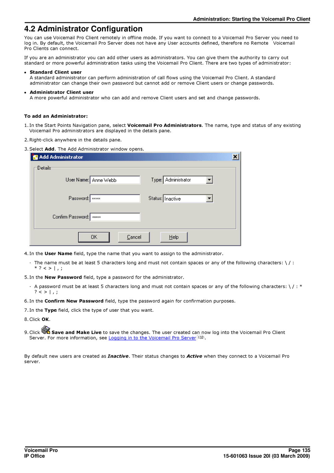 Avaya 15-601063 Administrator Configuration, ∙ Standard Client user, ∙ Administrator Client user, To add an Administrator 