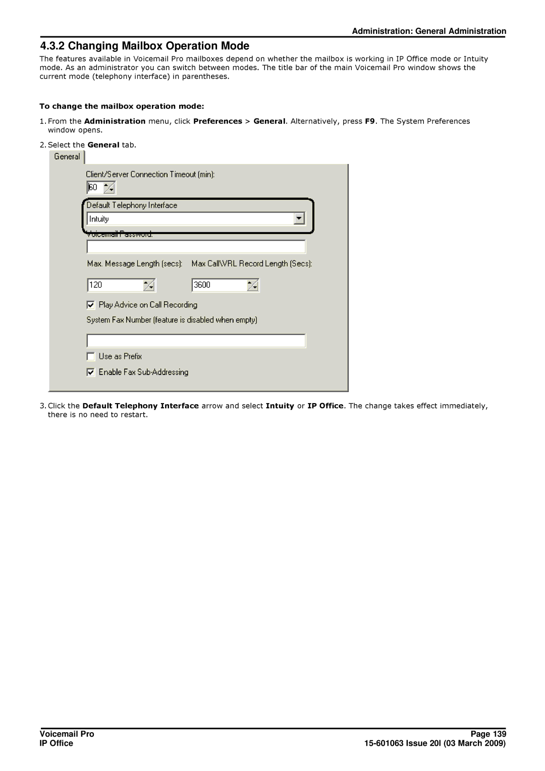 Avaya 15-601063 manual Changing Mailbox Operation Mode, To change the mailbox operation mode 