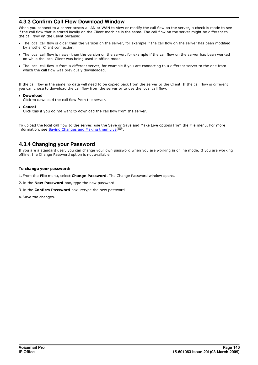 Avaya 15-601063 Confirm Call Flow Download Window, Changing your Password, ∙ Download, ∙ Cancel, To change your password 