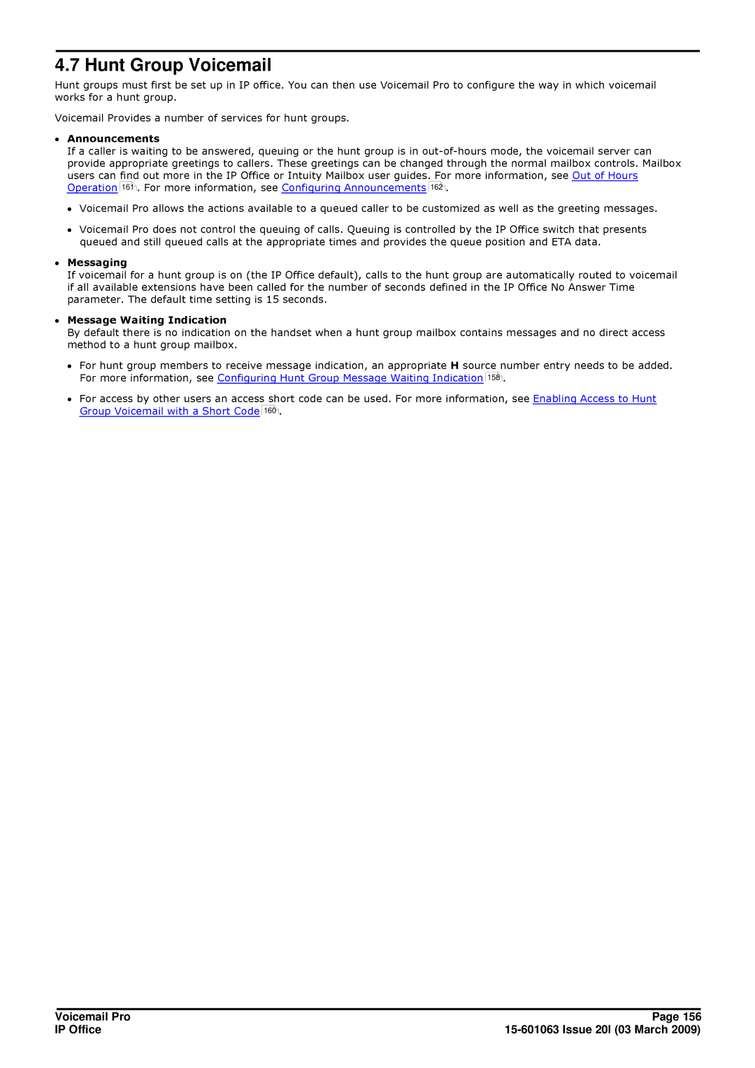 Avaya 15-601063 manual Hunt Group Voicemail, ∙ Messaging, ∙ Message Waiting Indication 