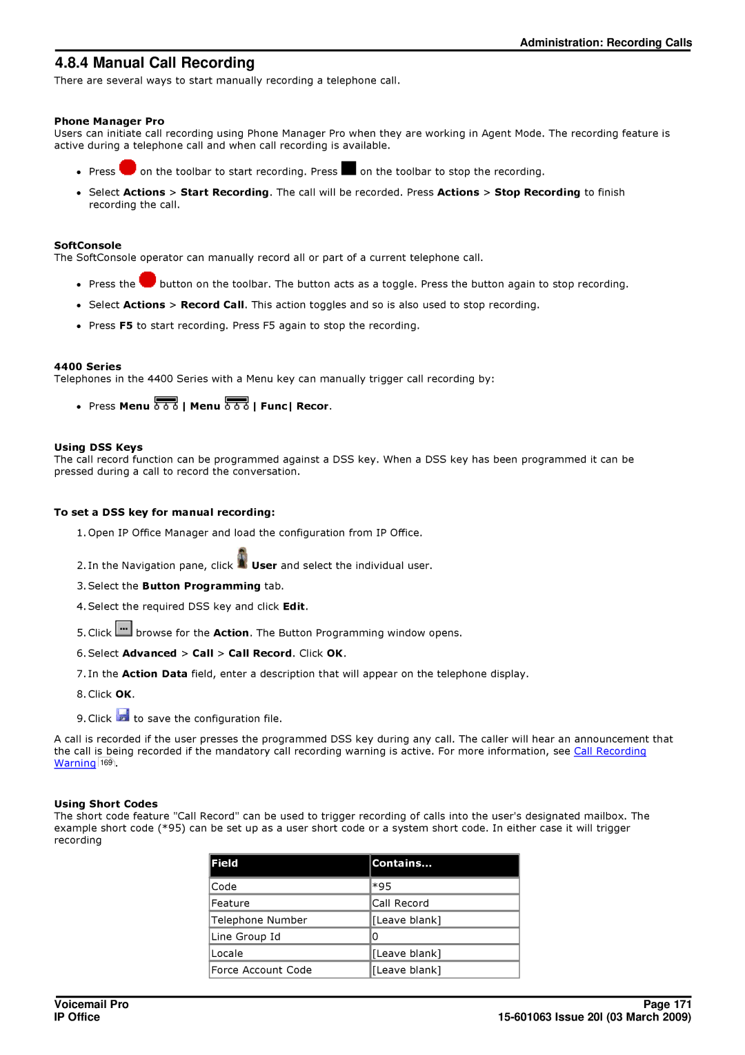 Avaya 15-601063 manual Manual Call Recording 