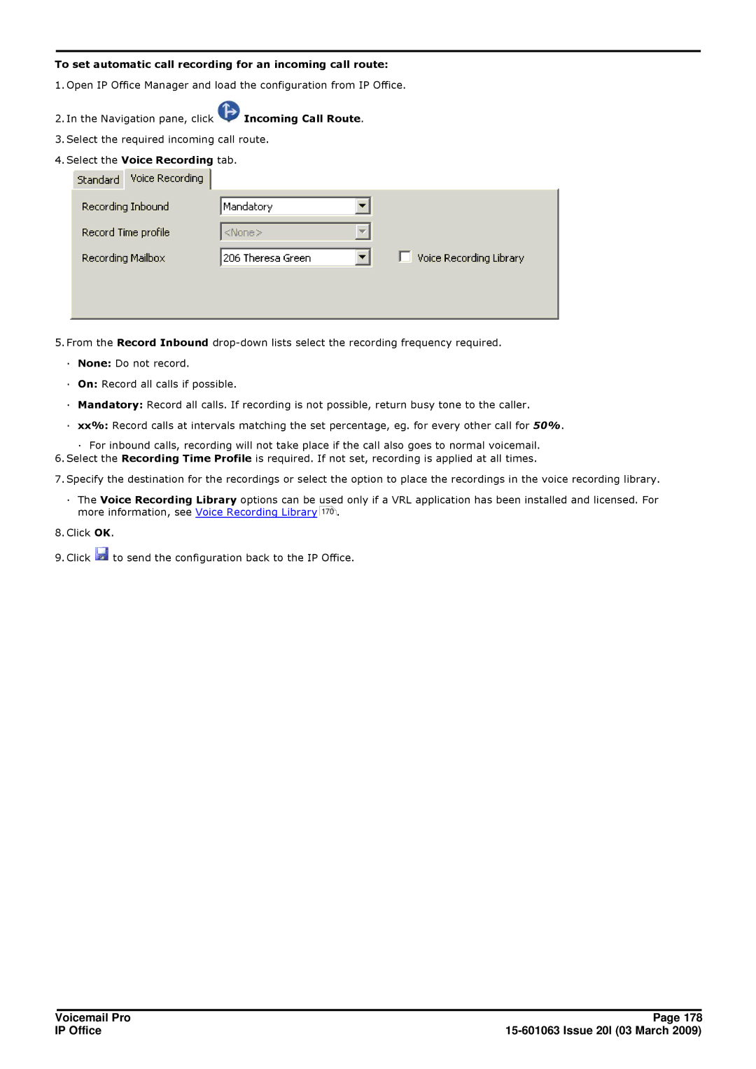 Avaya 15-601063 manual To set automatic call recording for an incoming call route 