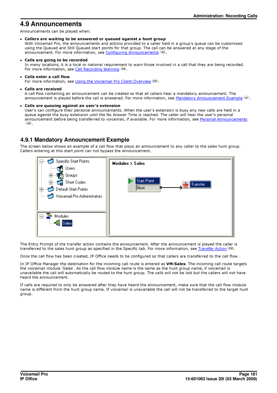 Avaya 15-601063 manual Announcements, Mandatory Announcement Example 