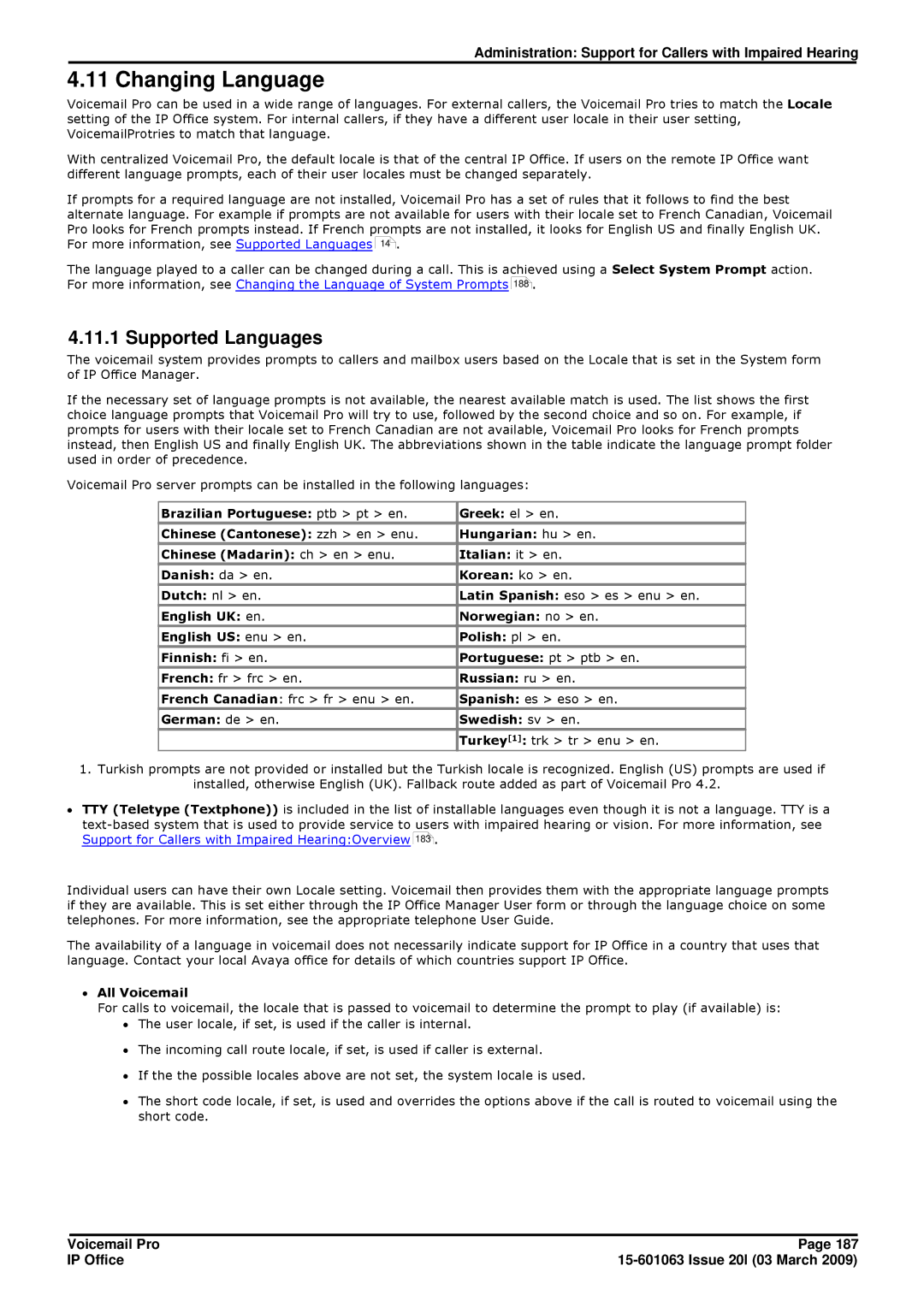 Avaya 15-601063 manual Changing Language, Supported Languages 