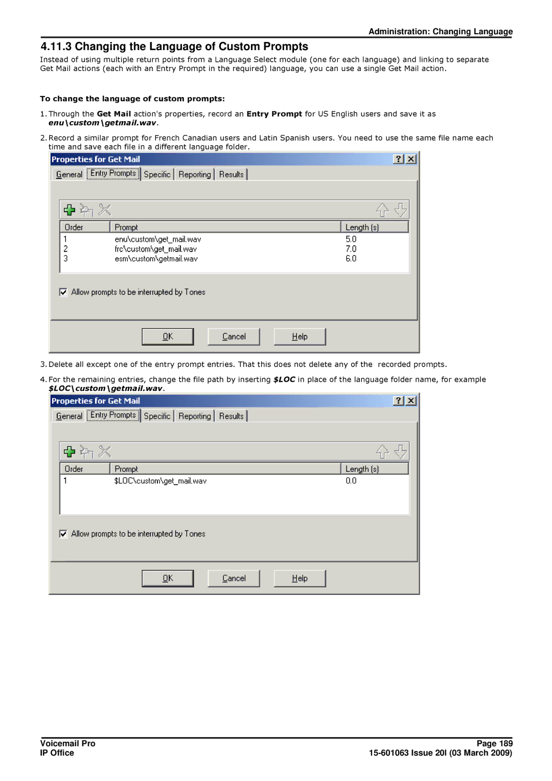 Avaya 15-601063 manual Changing the Language of Custom Prompts, To change the language of custom prompts 