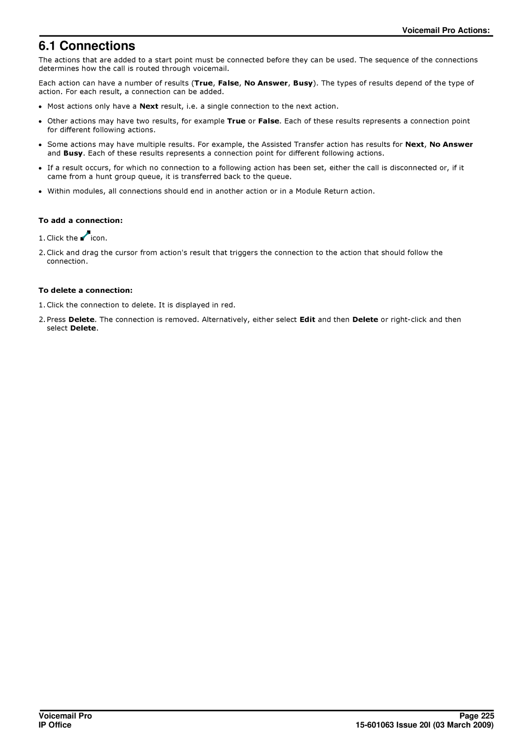 Avaya 15-601063 manual Connections, To add a connection, To delete a connection 